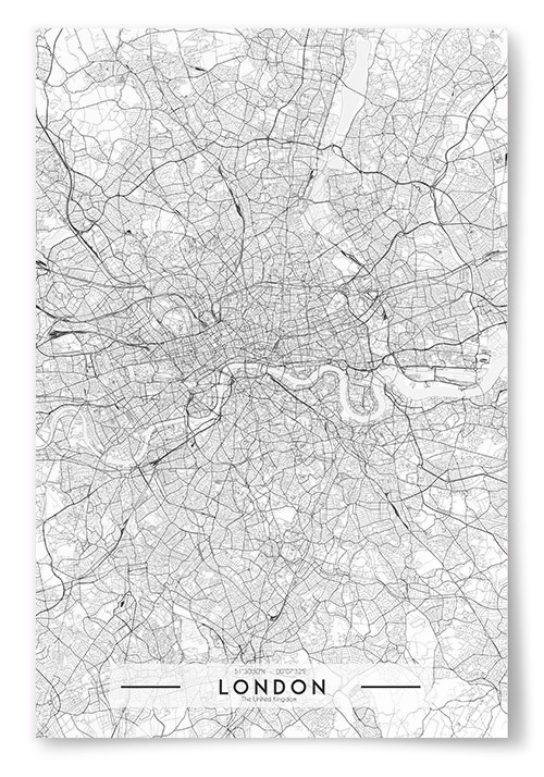 Poster London Karta Svartvit