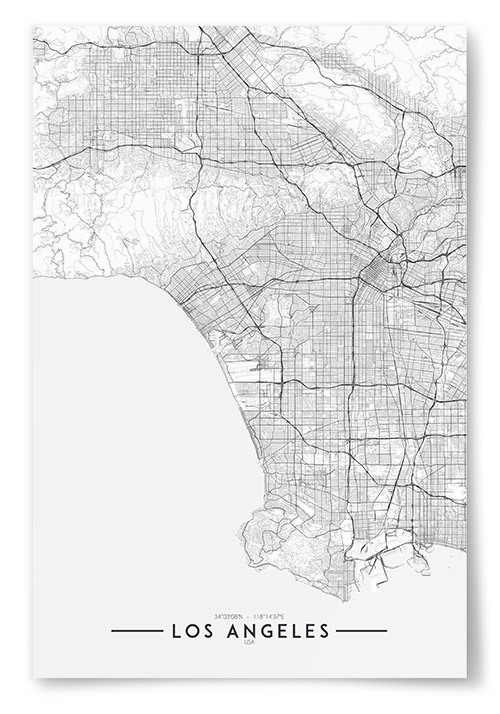 Poster Los Angeles Karta Svartvit