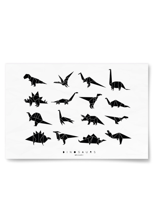 Poster Dinosaurs Origami Vit/Svart