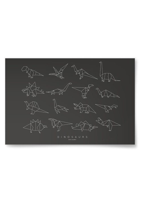 Poster Dinosaurs Origami Svart/Vit